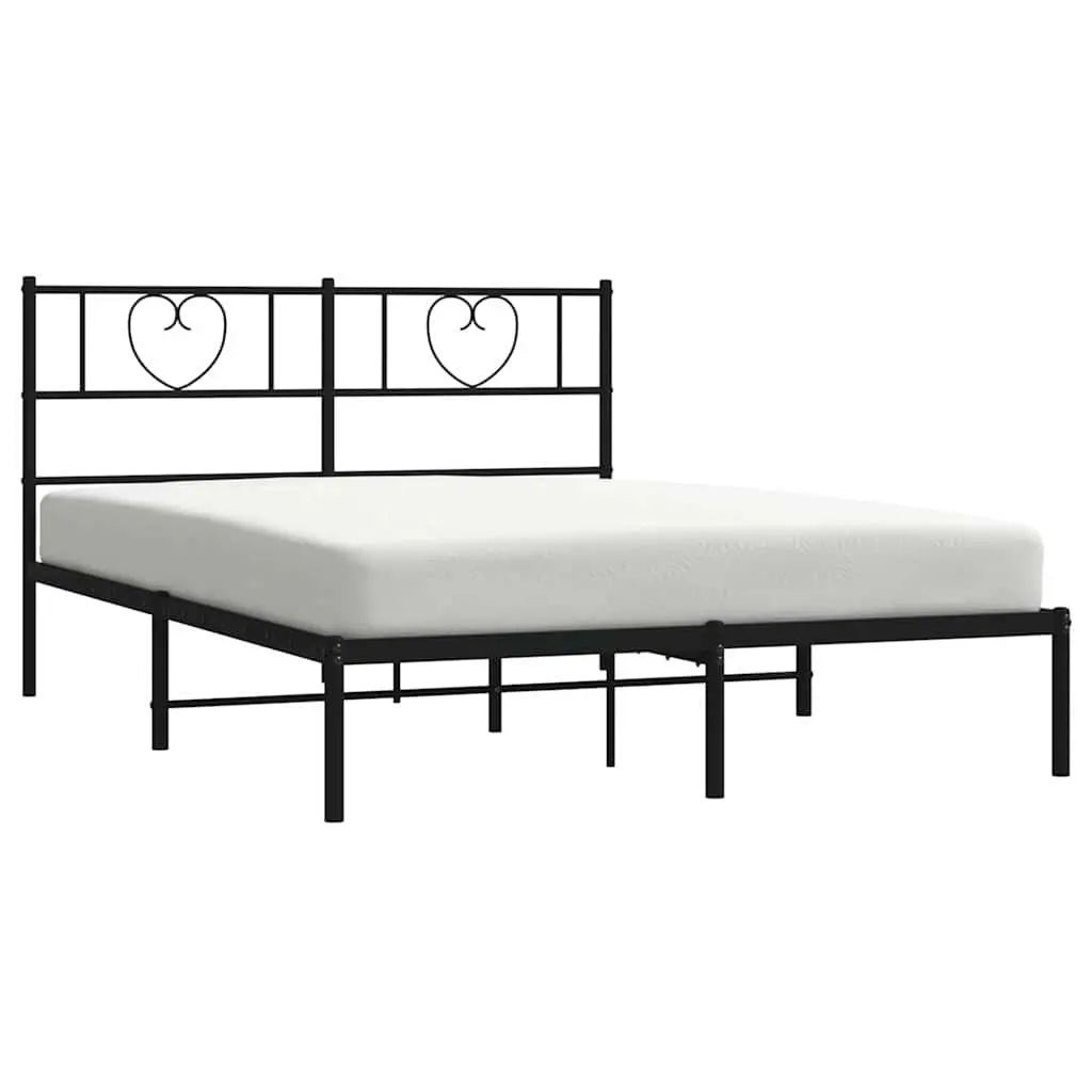 Black Metal Bed Frame 150x200 cm with Headboard