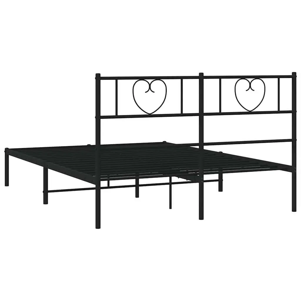 Black Metal Bed Frame 150x200 cm with Headboard