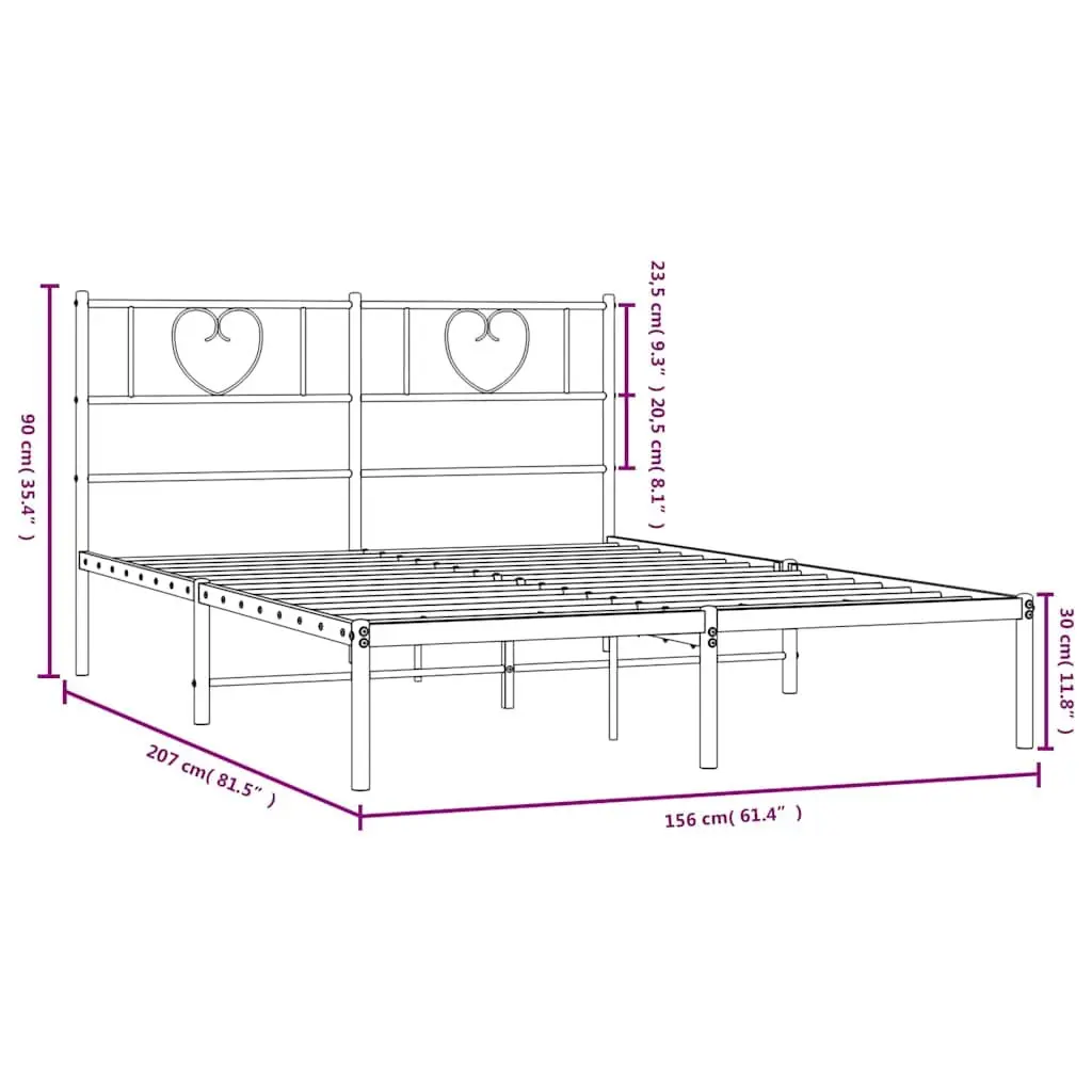 Black Metal Bed Frame 150x200 cm with Headboard