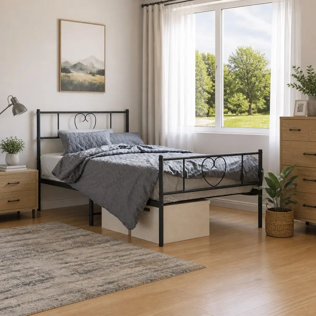 Metal Bed Frame Powder-coated Steel 107x203 cm Black
