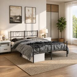 Sturdy Black Metal Bed Frame 150x200cm with Footboard