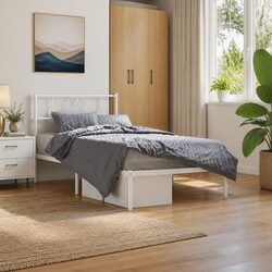 Sturdy White Metal Bed Frame King Single 107x203 cm