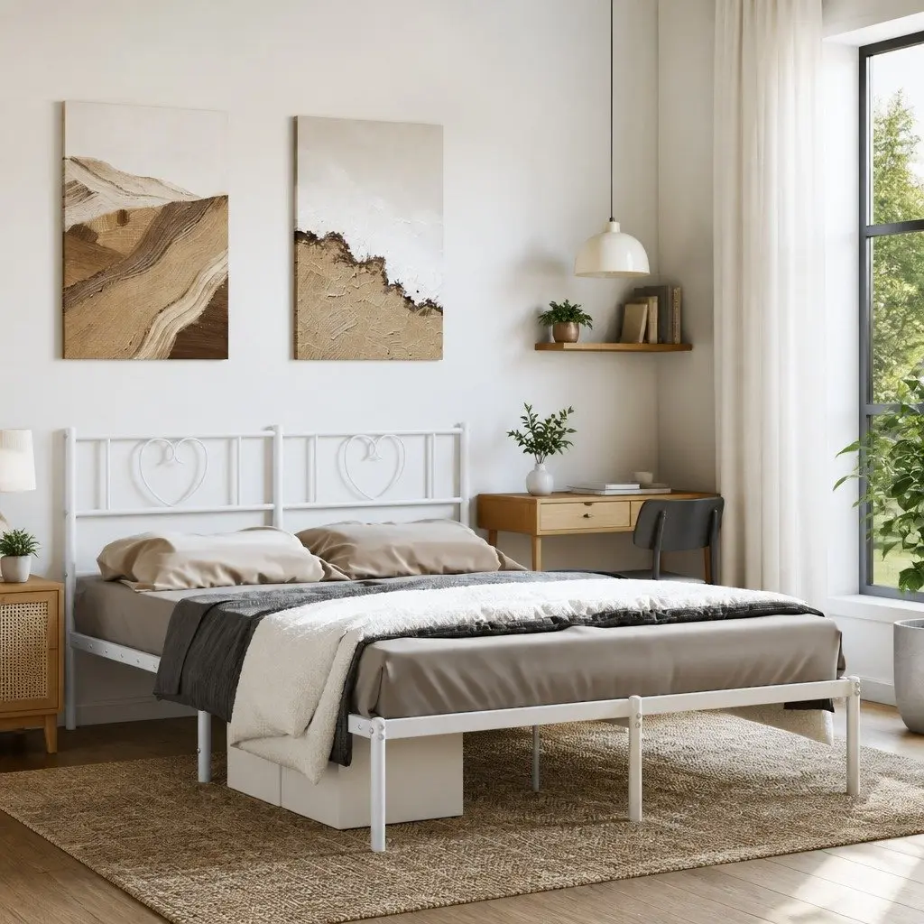 Metal Bed Frame Powder-coated Steel 150x200 cm White
