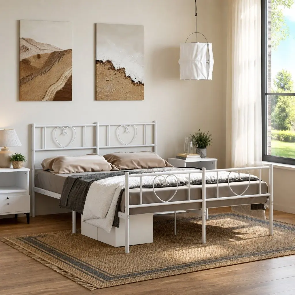 Metal Bed Frame Powder-coated Steel 150x200 cm White