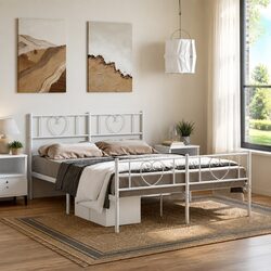 Sturdy White Metal Bed Frame 150x200 cm with Footboard
