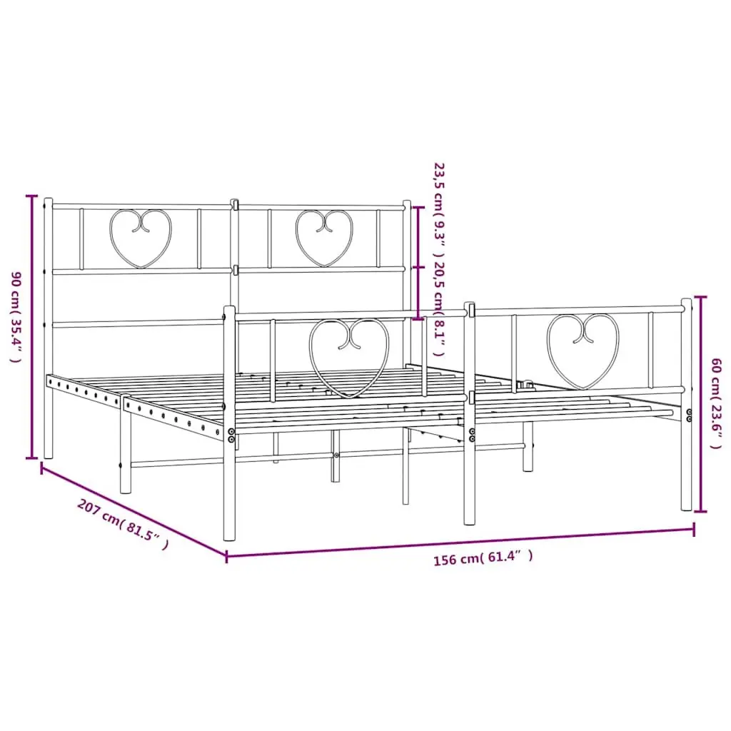 Metal Bed Frame Powder-coated Steel 150x200 cm White
