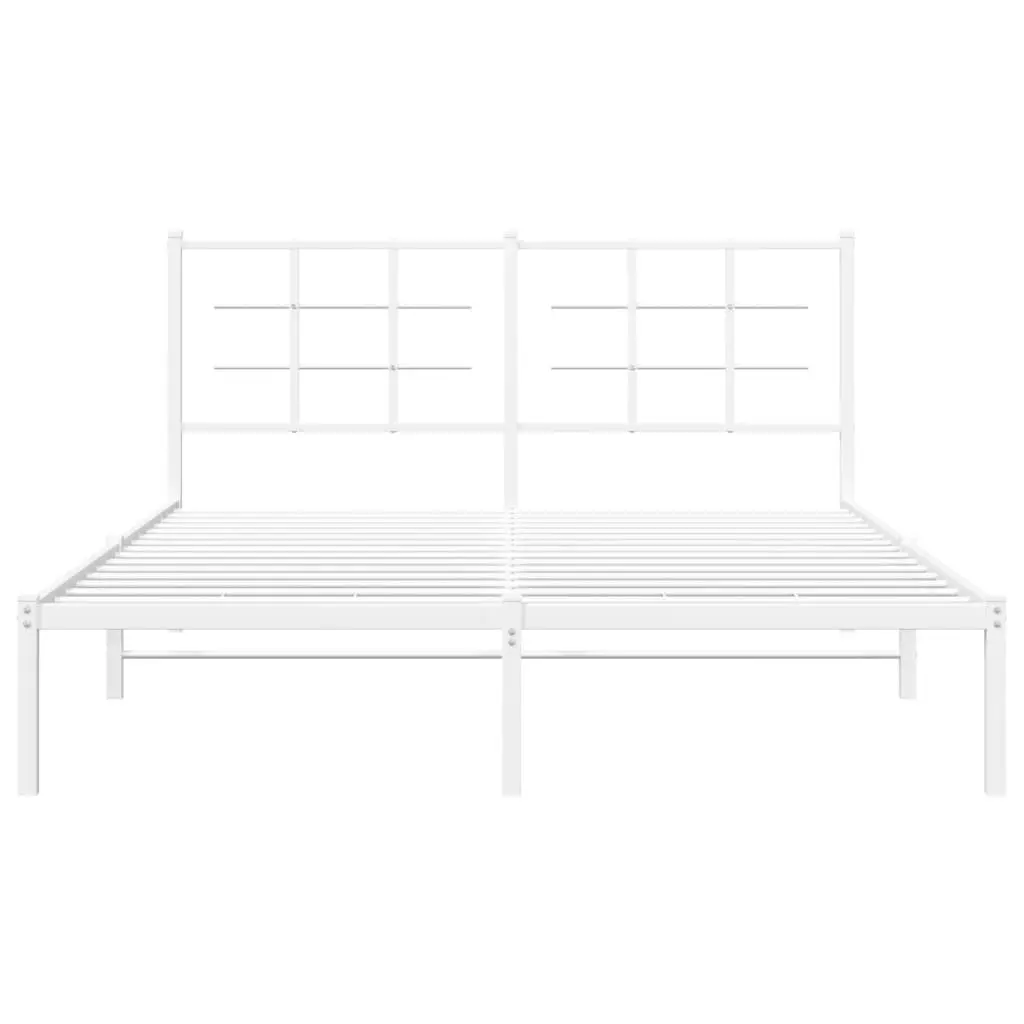 Metal Bed Frame 150x200 cm with Headboard Slatted Base White Bedroom Furniture