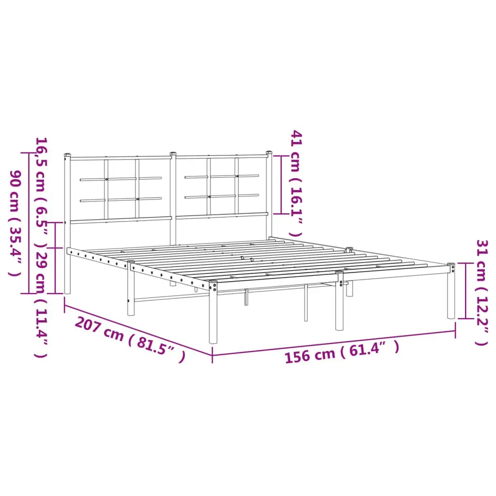 Metal Bed Frame 150x200 cm with Headboard Slatted Base White Bedroom Furniture