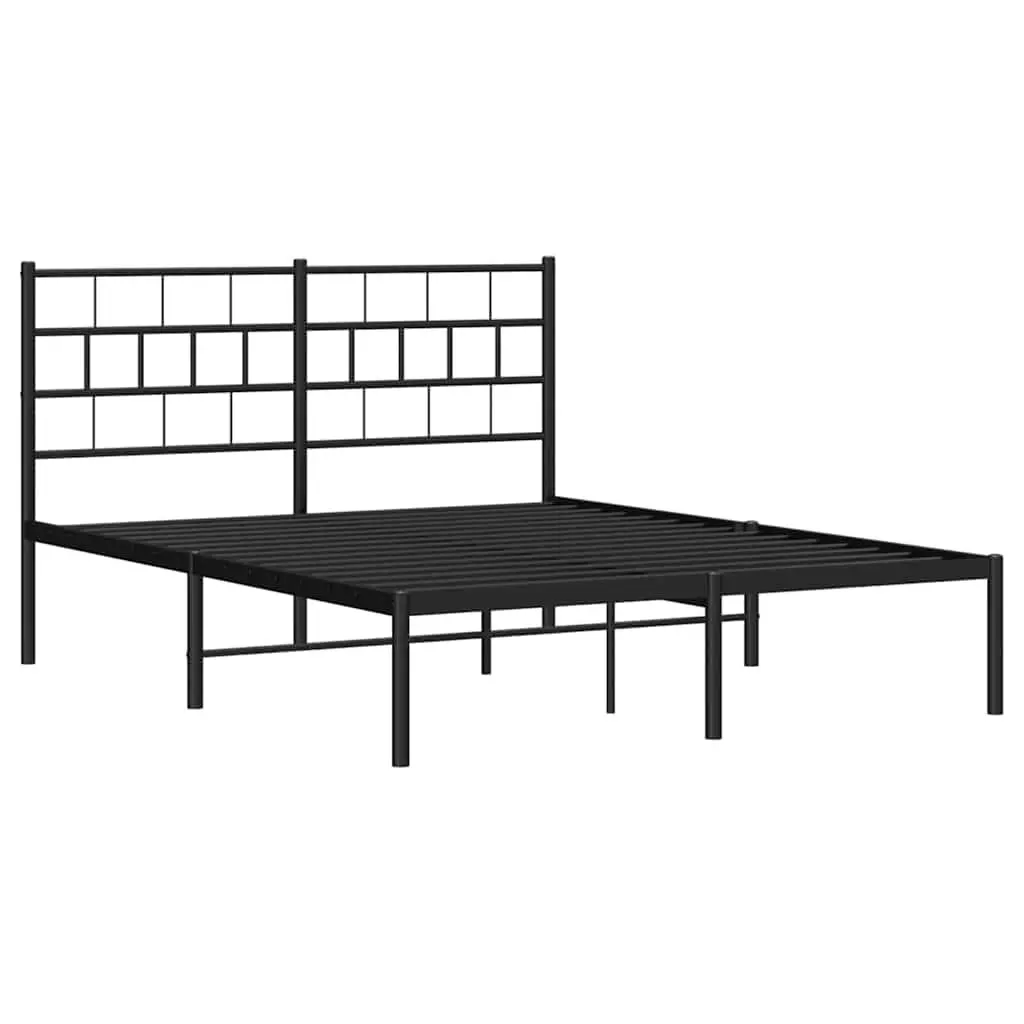 Black Steel Bed Frame 150x200 cm with Headboard