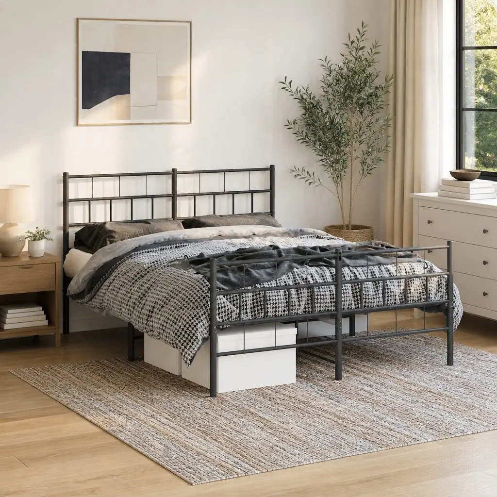 Black Metal Bed Frame 135x190 cm with Footboard