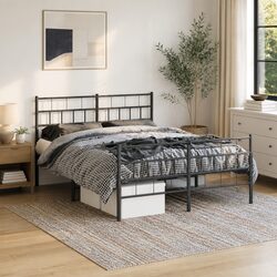 Sturdy Black Metal Bed Frame 135x190 cm with Footboard