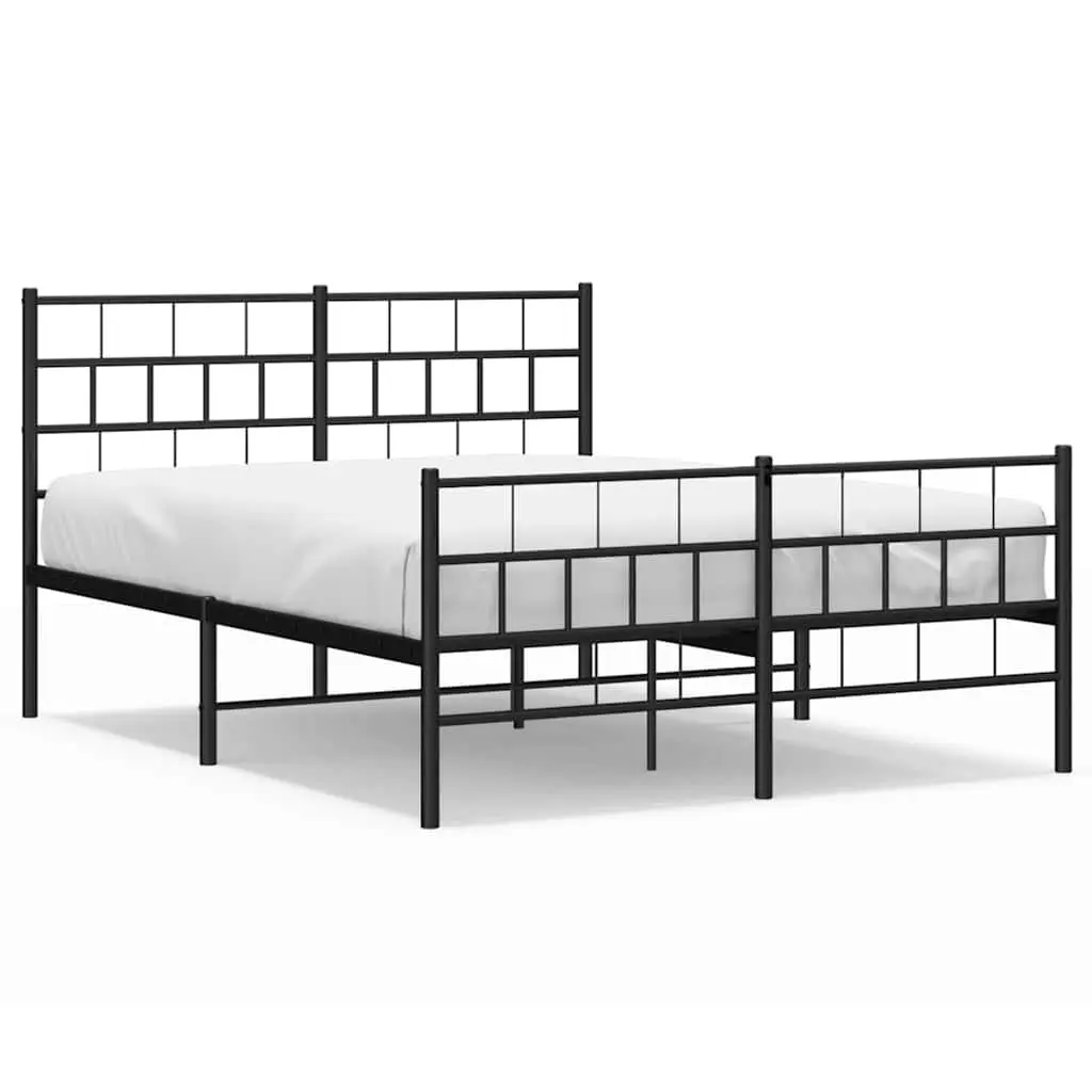 Black Metal Bed Frame 135x190 cm with Footboard