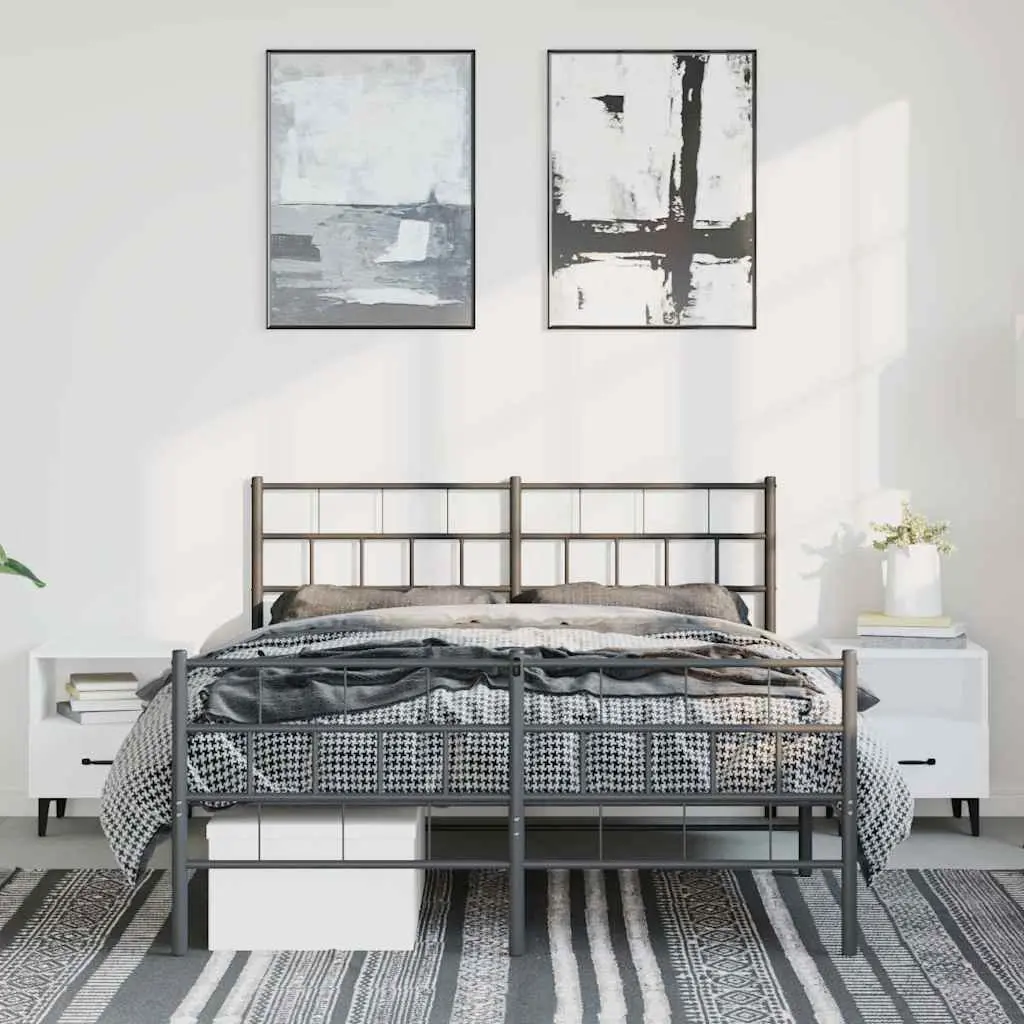 Black Metal Bed Frame 135x190 cm with Footboard
