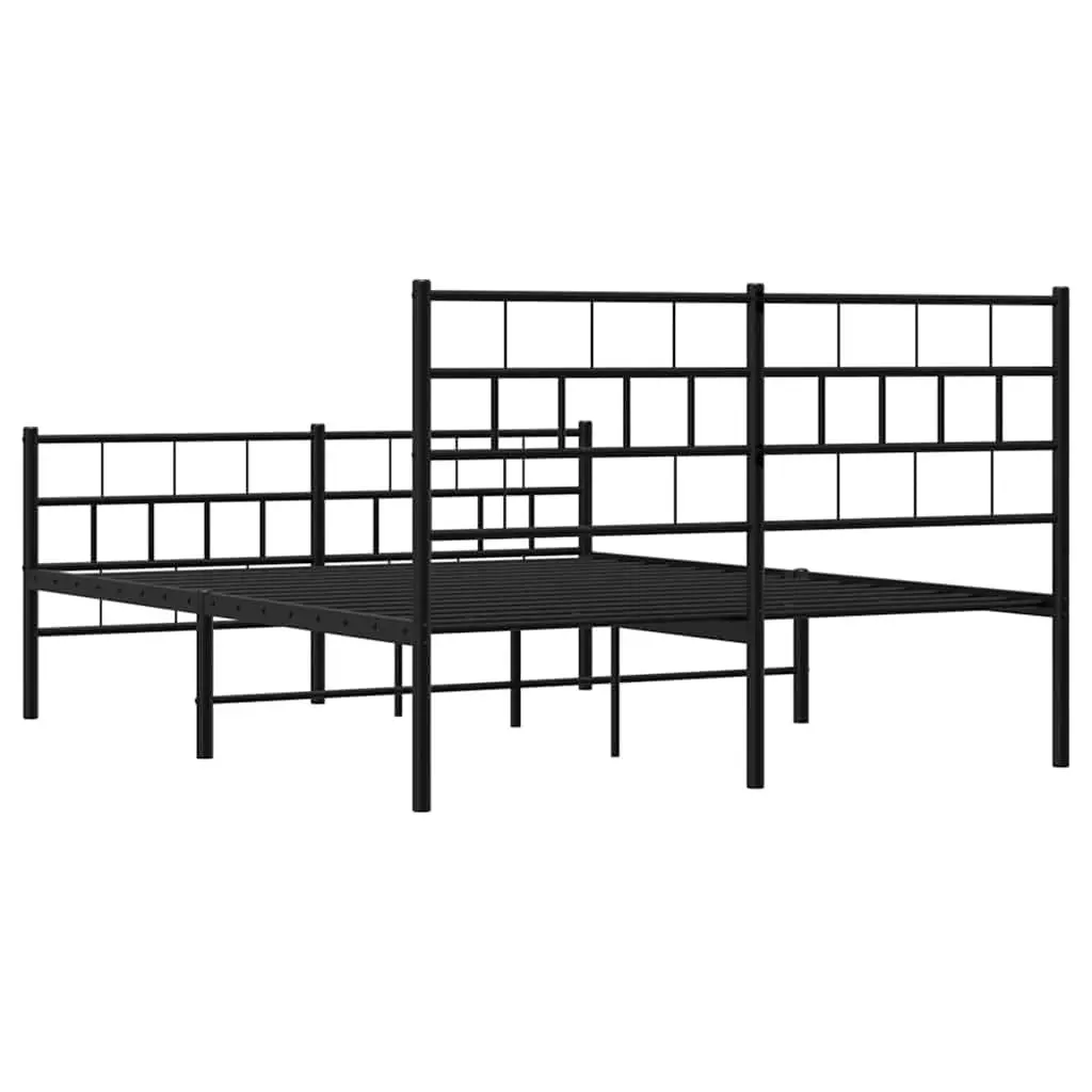 Black Metal Bed Frame 135x190 cm with Footboard