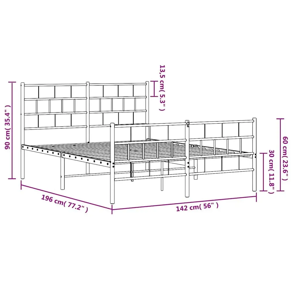 Black Metal Bed Frame 135x190 cm with Footboard