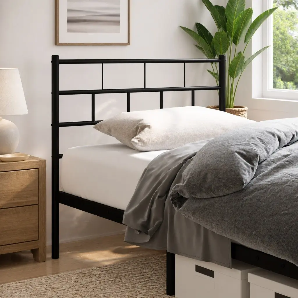 Black Metal Headboard for Bed Frame, 107cm
