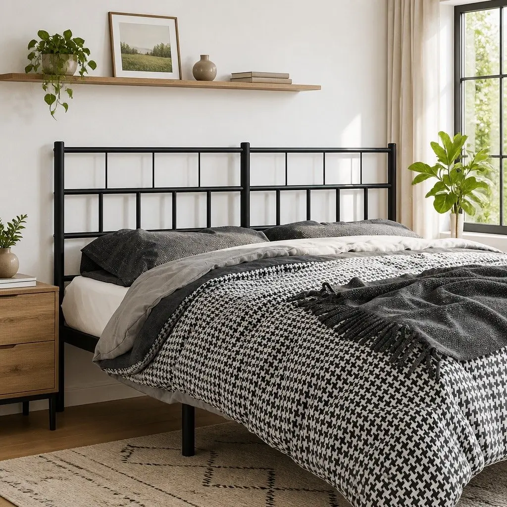 Metal Headboard 135 cm Black Bed Header Bedroom Furniture Stylish Design