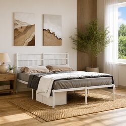 Durable Metal Bed Frame 150x200 cm with Headboard
