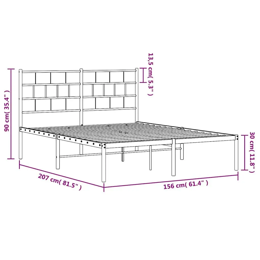 Metal Bed Frame 150x200 cm with Headboard