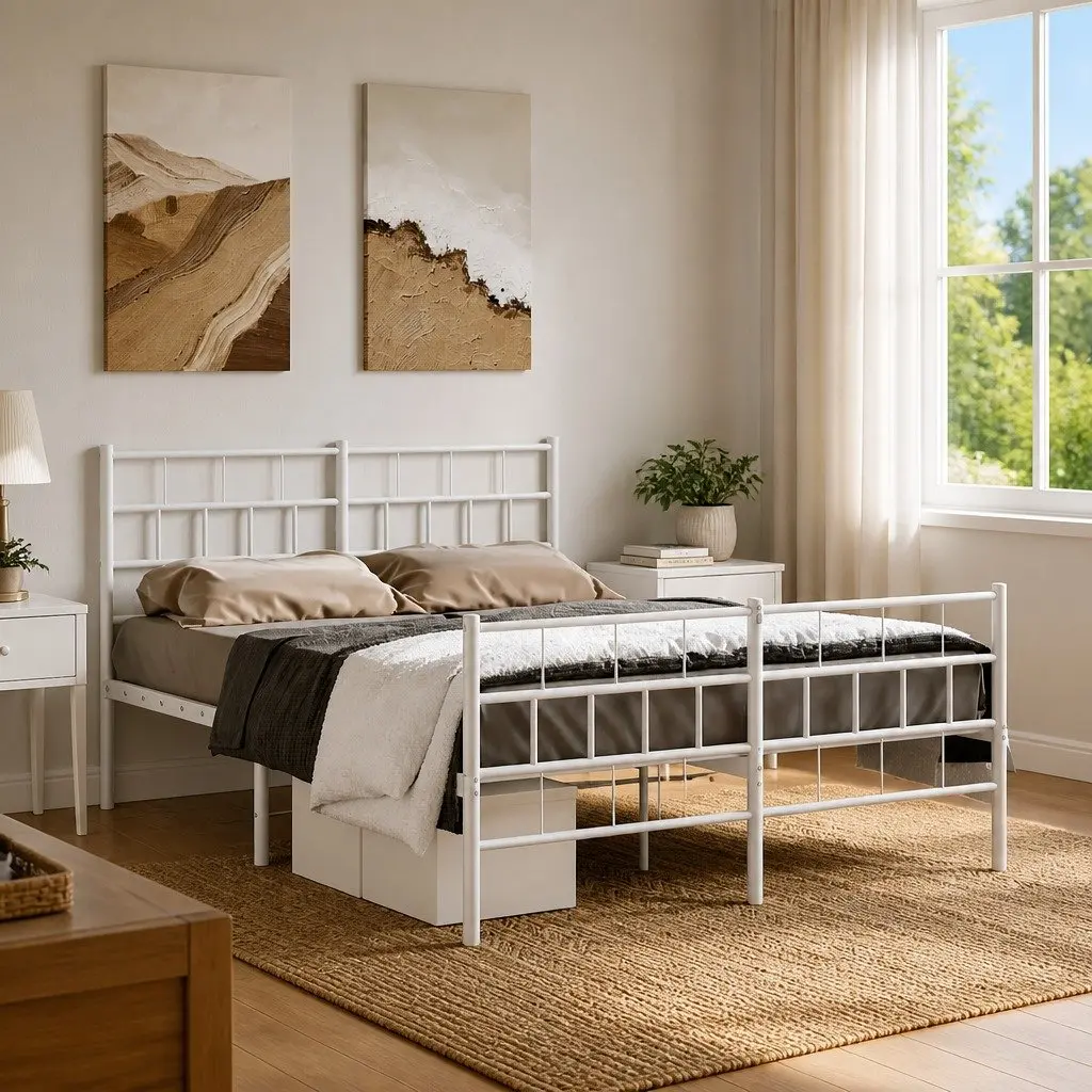 Metal Bed Frame Powder-coated Steel 150x200 cm White