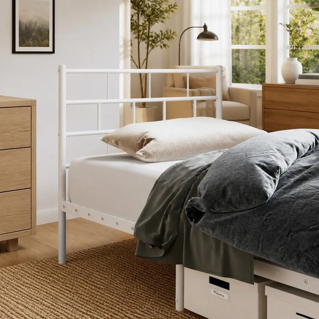 White Metal Headboard 90cm Steel Frame