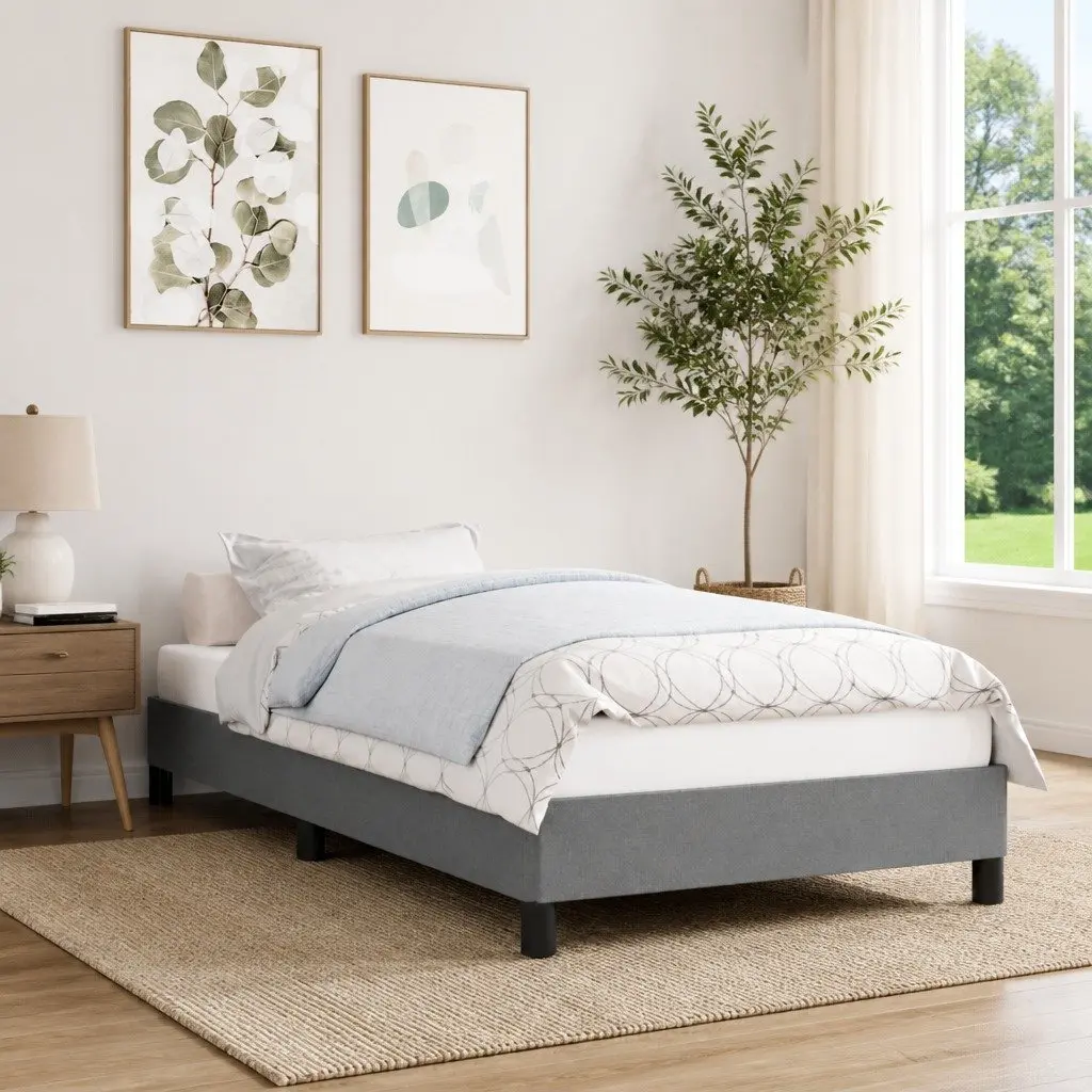 King Single Bed Frame in Grey Fabric Upholstery