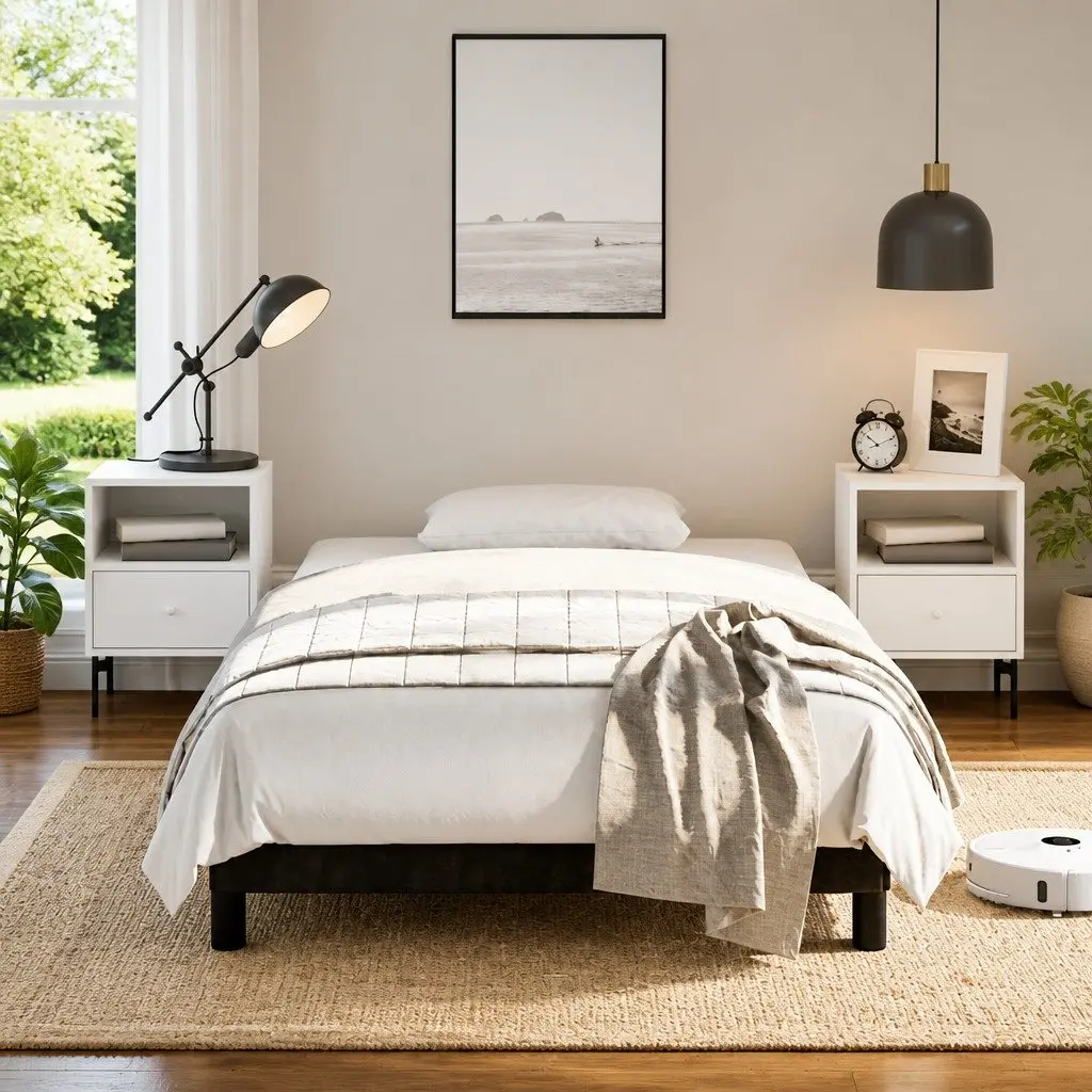 Black Fabric King Single Bed Frame for Comfort