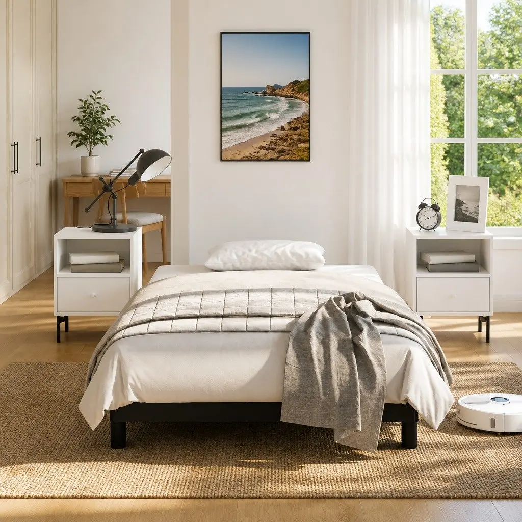King Single Bed Frame in Black Faux Leather