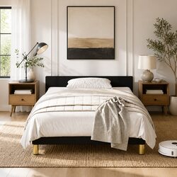 Sturdy King Single Bed Frame in Black Fabric