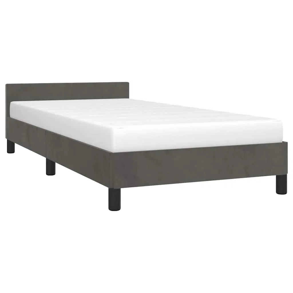 Grey Velvet King Single Bed Frame with Upholstered Headboard