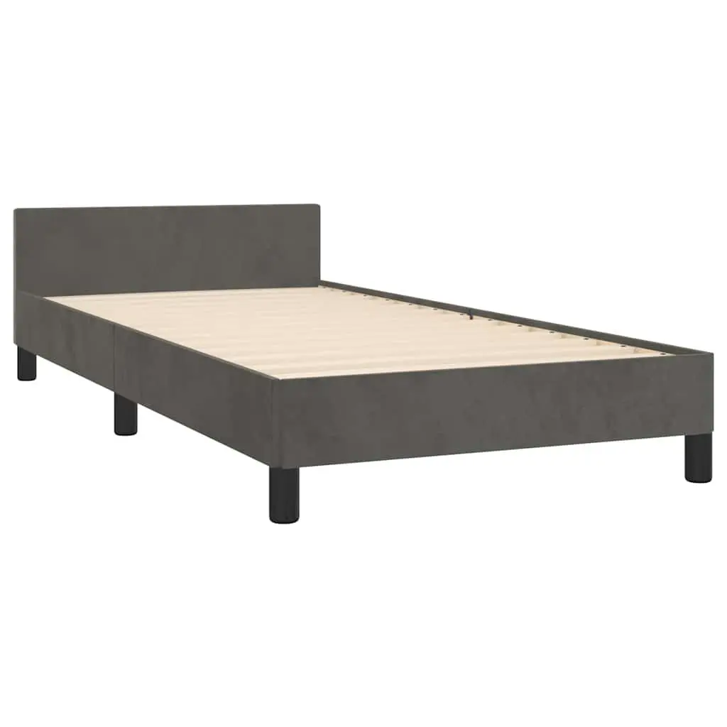 Grey Velvet King Single Bed Frame with Upholstered Headboard