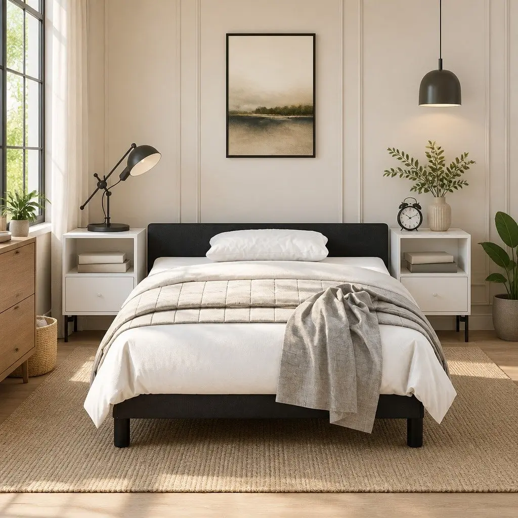 Black Velvet King Single Bed Frame with Upholstered Headboard