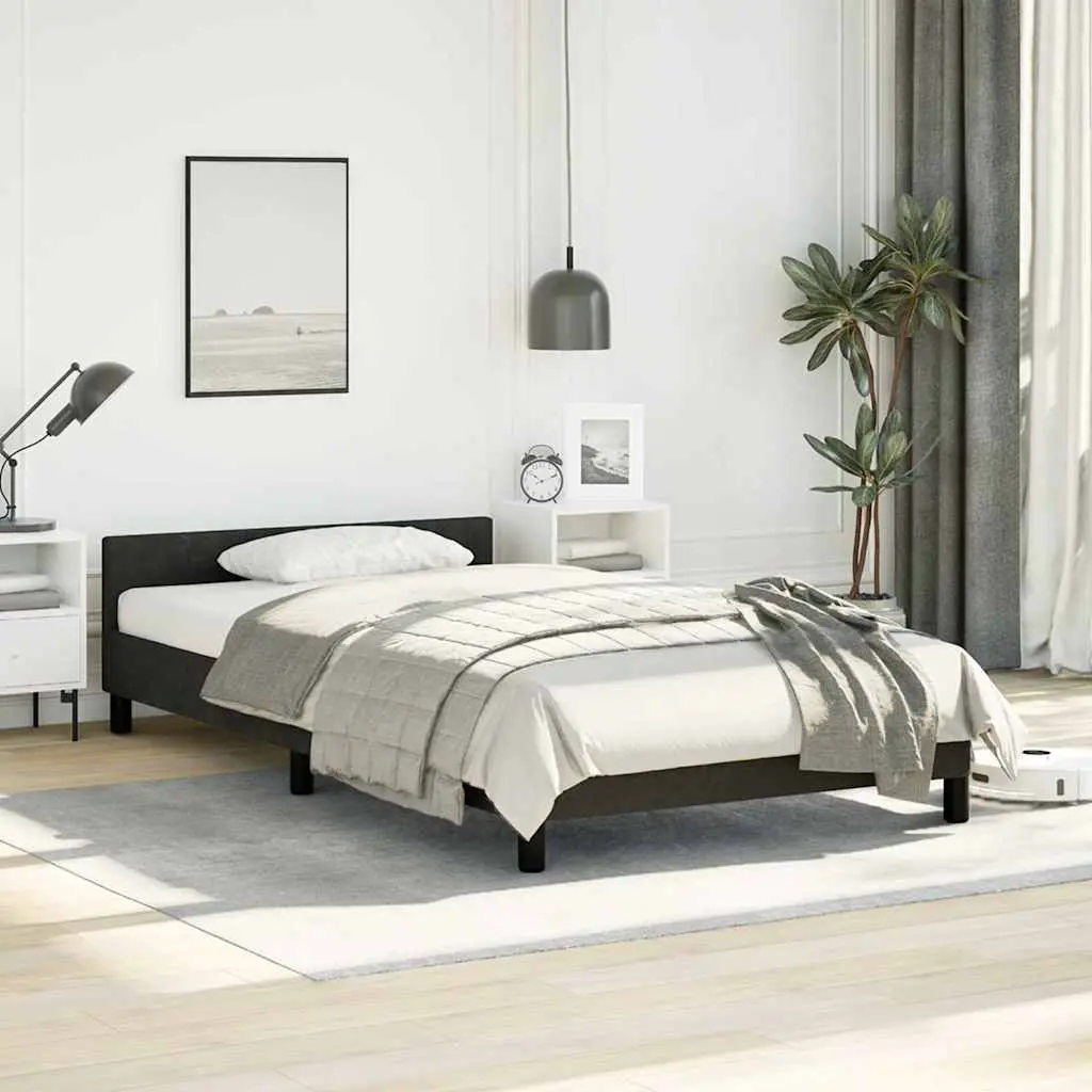 Black Velvet King Single Bed Frame with Upholstered Headboard