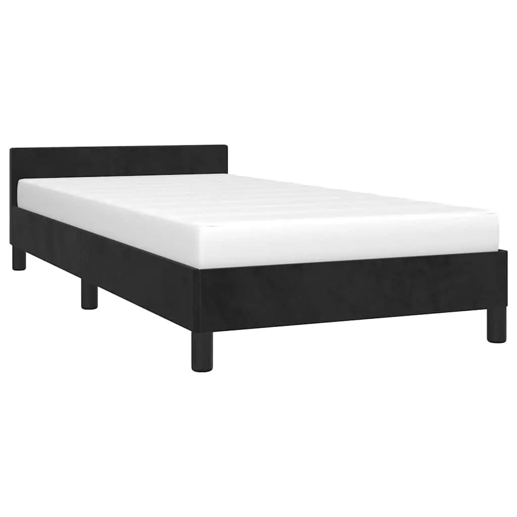 Black Velvet King Single Bed Frame with Upholstered Headboard