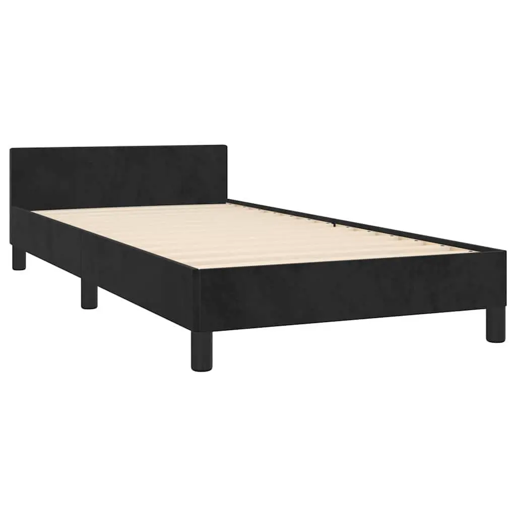 Black Velvet King Single Bed Frame with Upholstered Headboard