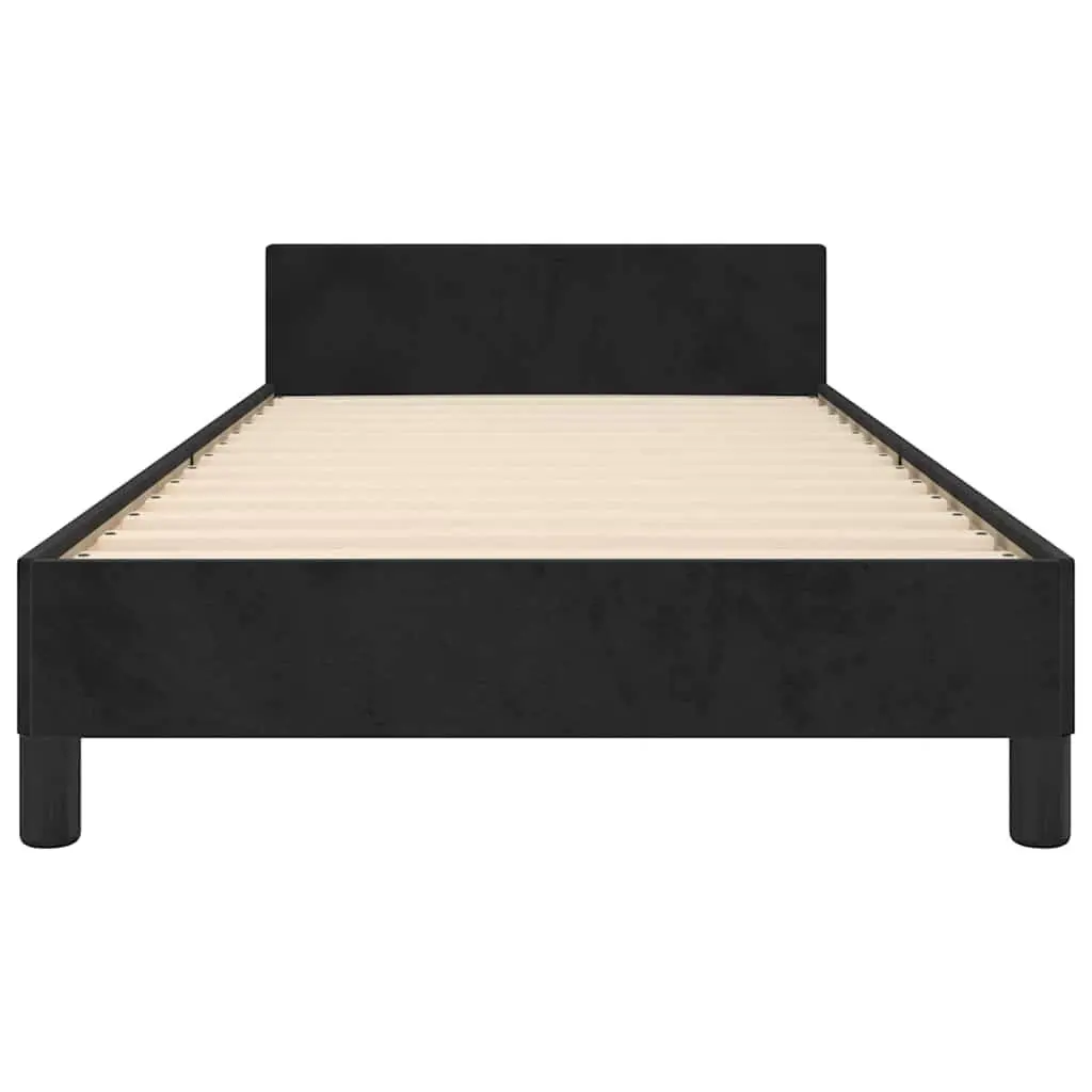Black Velvet King Single Bed Frame with Upholstered Headboard