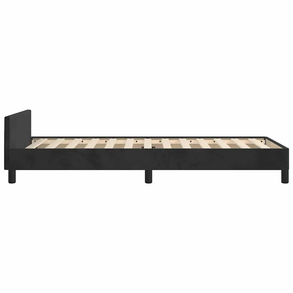 Black Velvet King Single Bed Frame with Upholstered Headboard