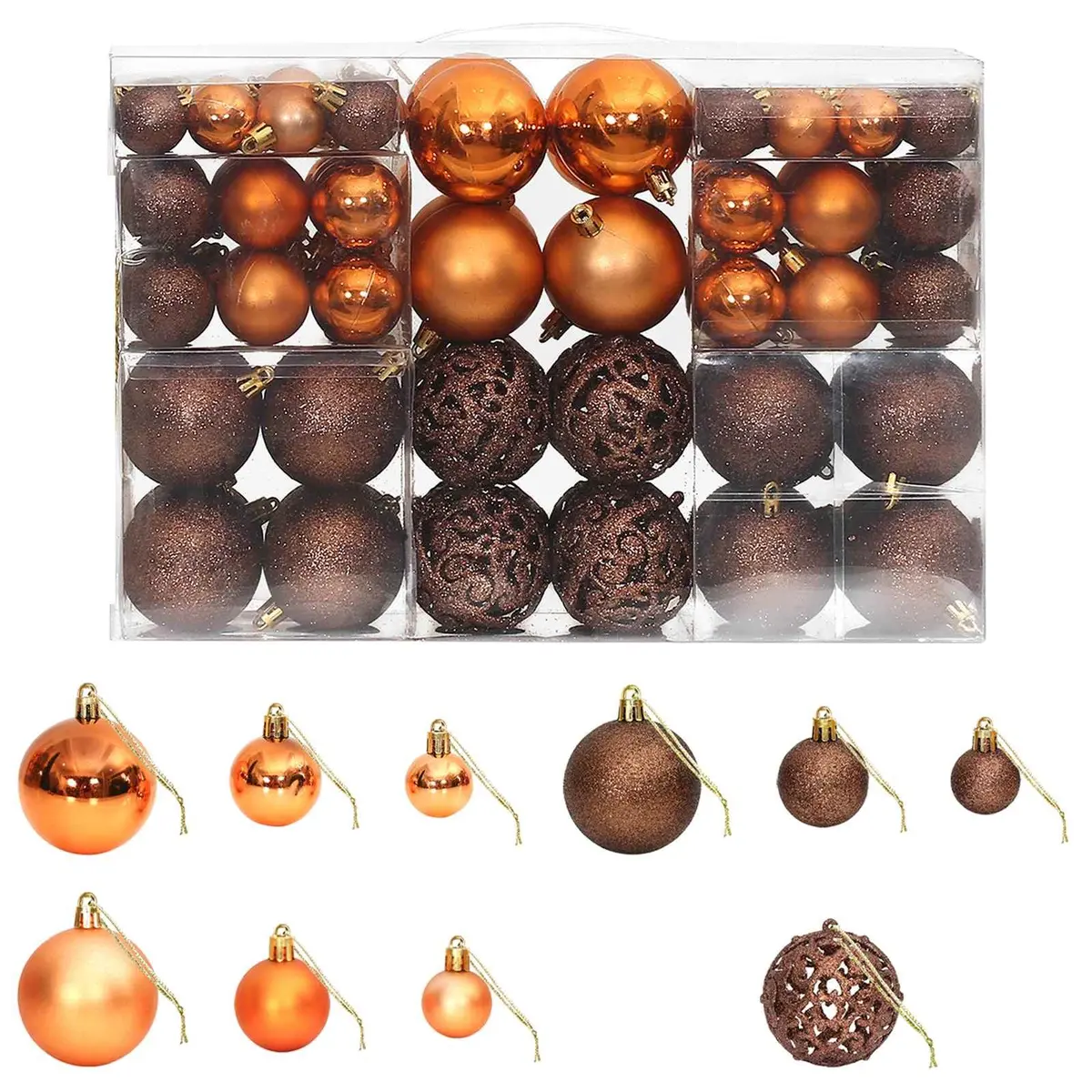 Brown Shatterproof Christmas Baubles 100 pcs Set