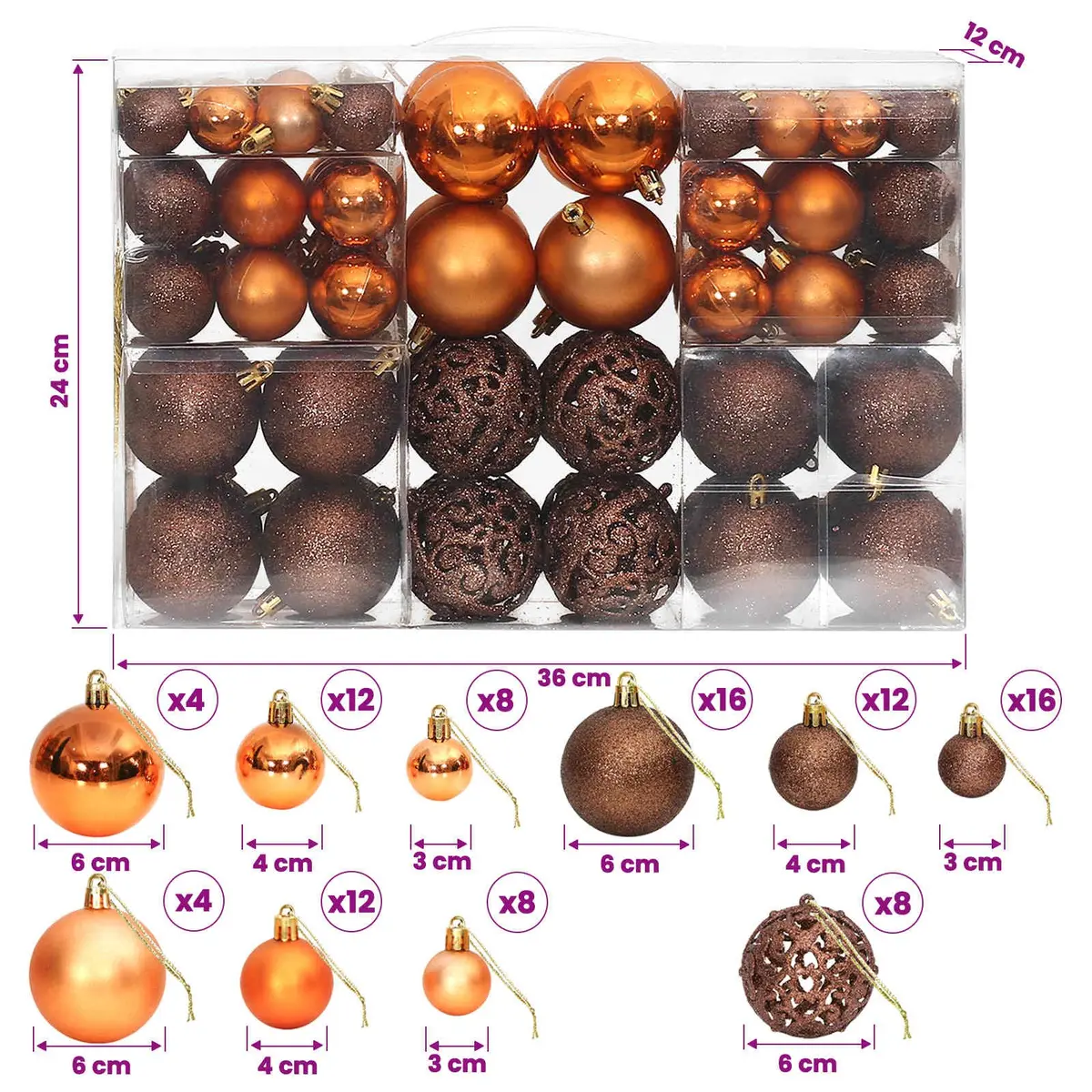 Brown Shatterproof Christmas Baubles 100 pcs Set