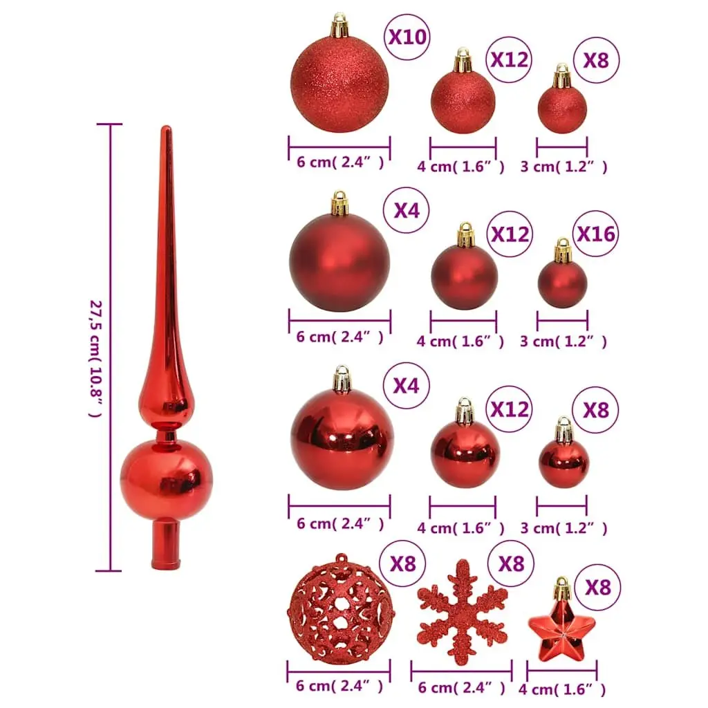 111-Piece Red Christmas Bauble Set for Trees