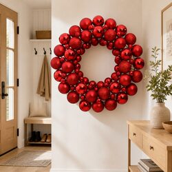 Red Christmas Wreath 45cm: Durable Holiday Door Ornament