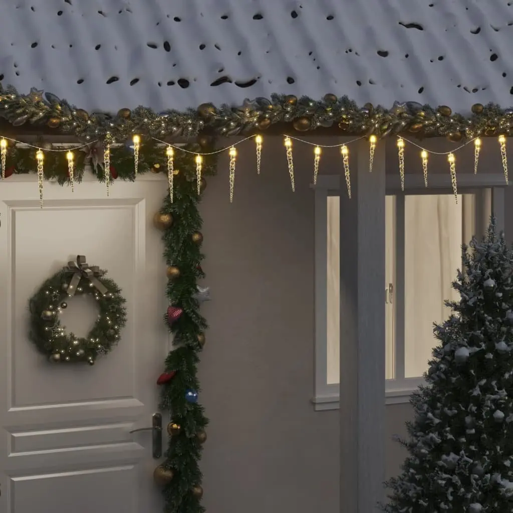 100 LED Warm White Christmas Icicle Lights 10m
