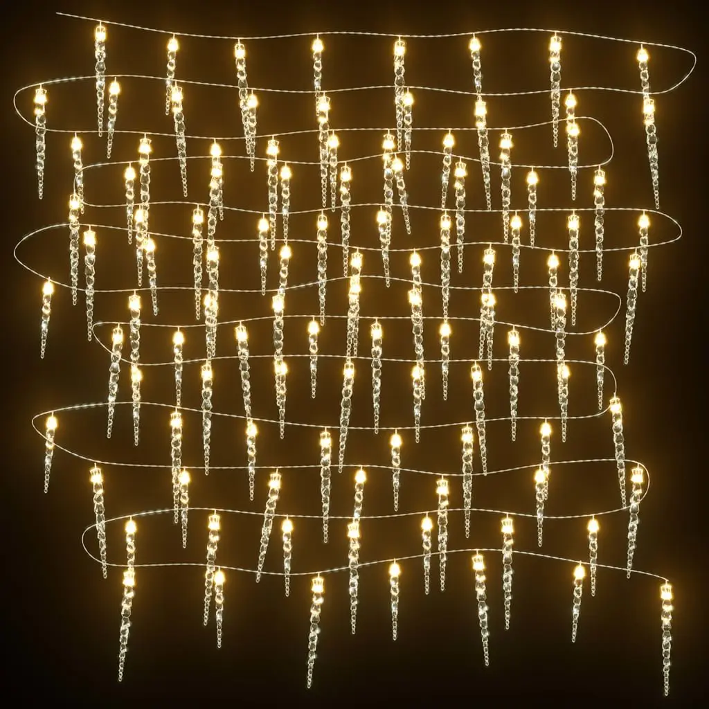100 LED Warm White Christmas Icicle Lights 10m