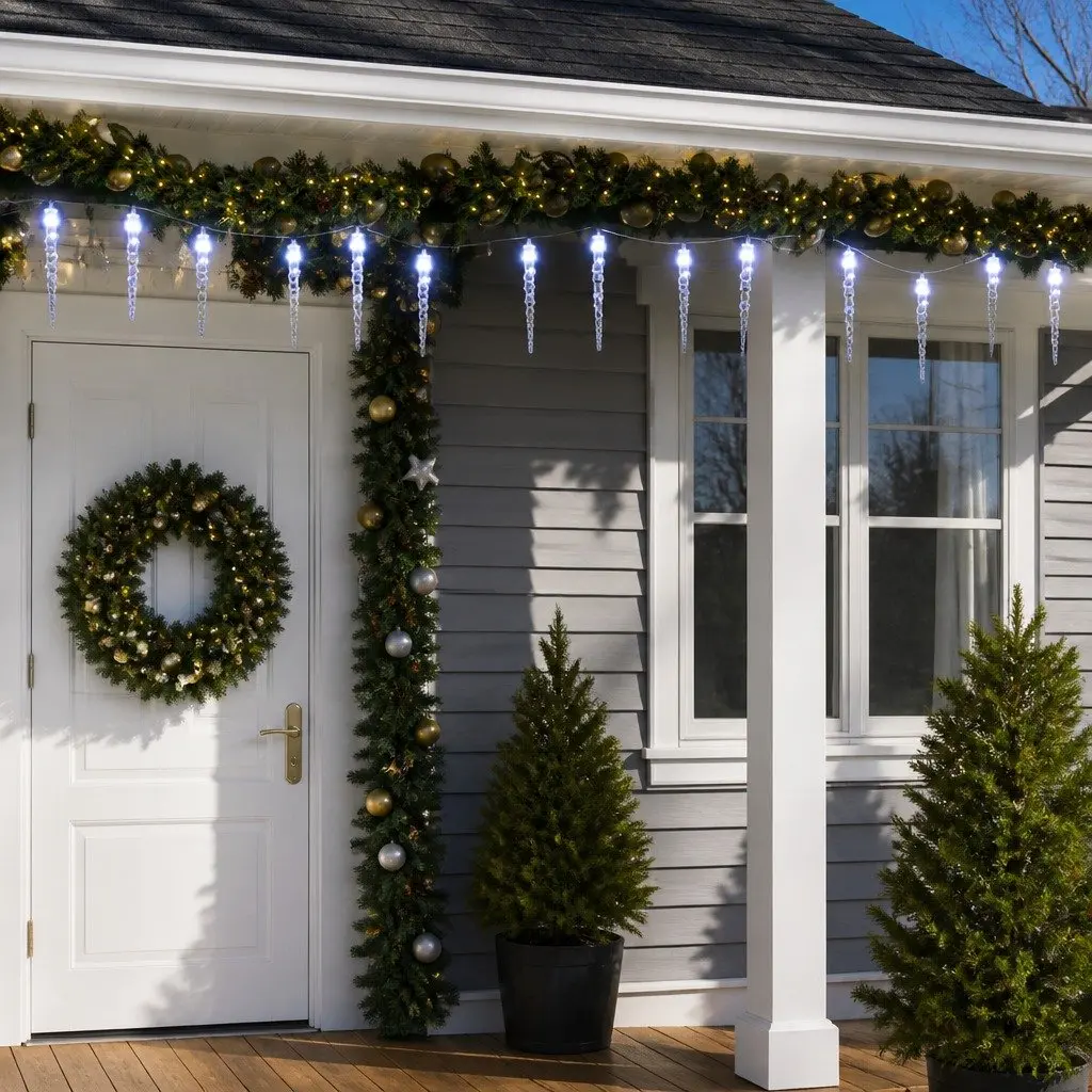 Christmas Icicle Light 200 LEDs PVC Acrylic 20m Cold White Indoor Outdoor