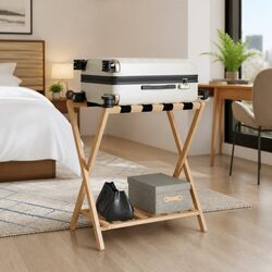 Bamboo Luggage Rack with Shelves for Suitcases