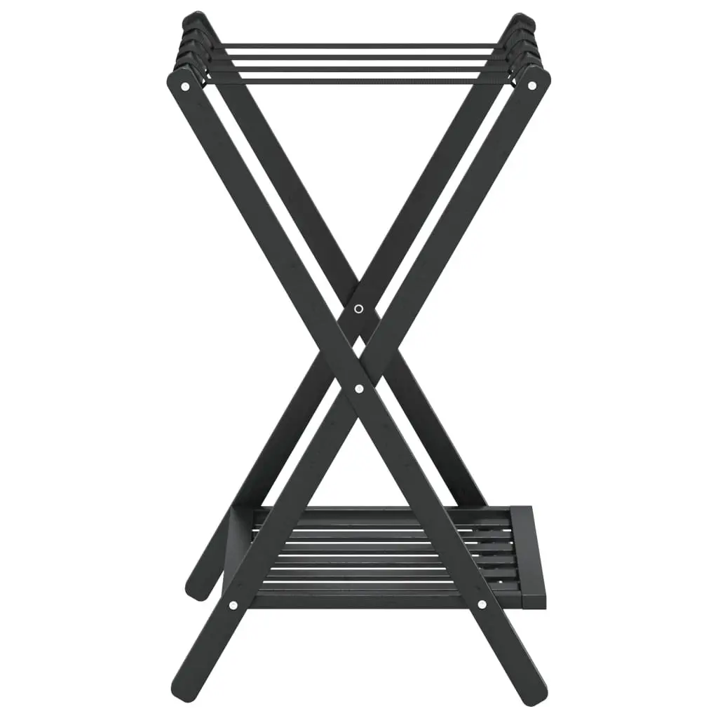 Bamboo Two Shelf Storage Stand Black Foldable Luggage Rack