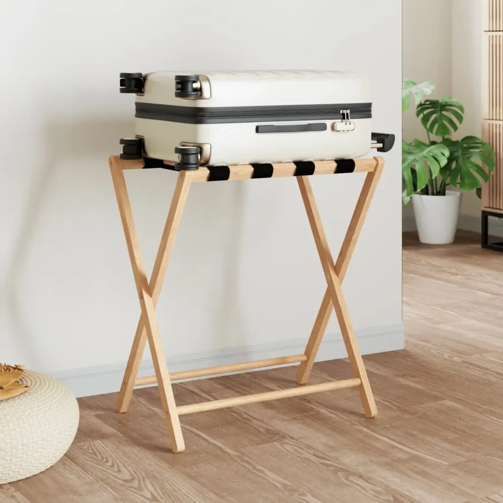 Bamboo Brown Foldable Luggage Rack with Straps