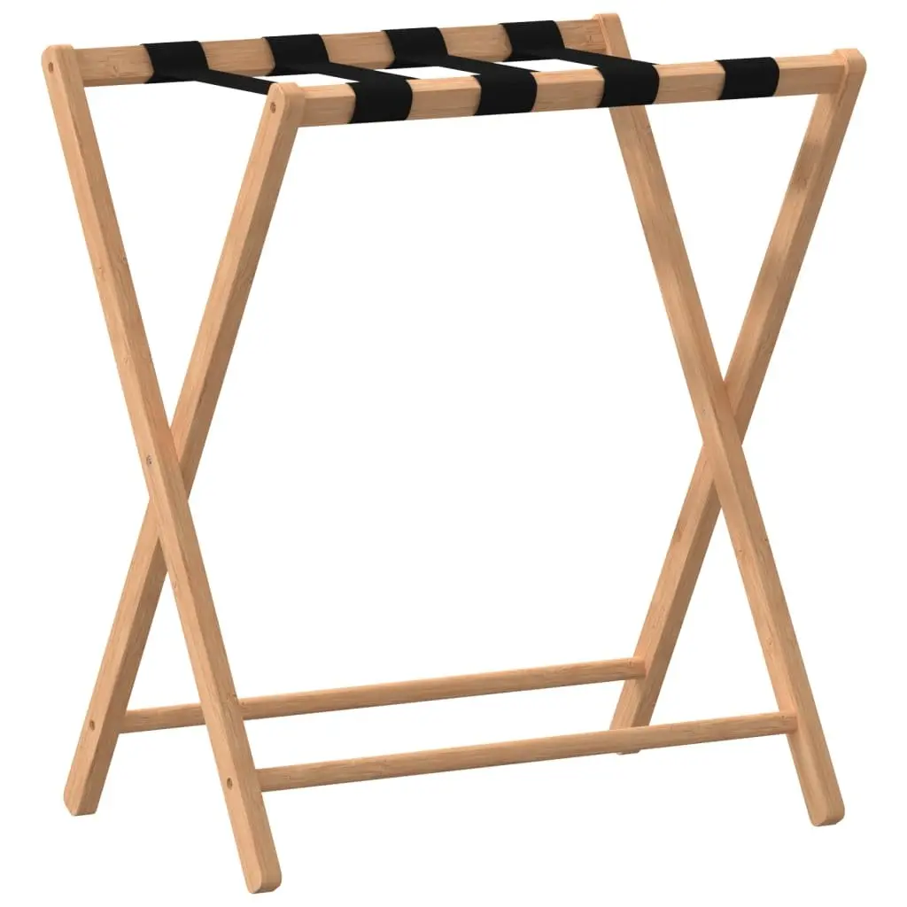 Bamboo Brown Foldable Luggage Rack with Straps
