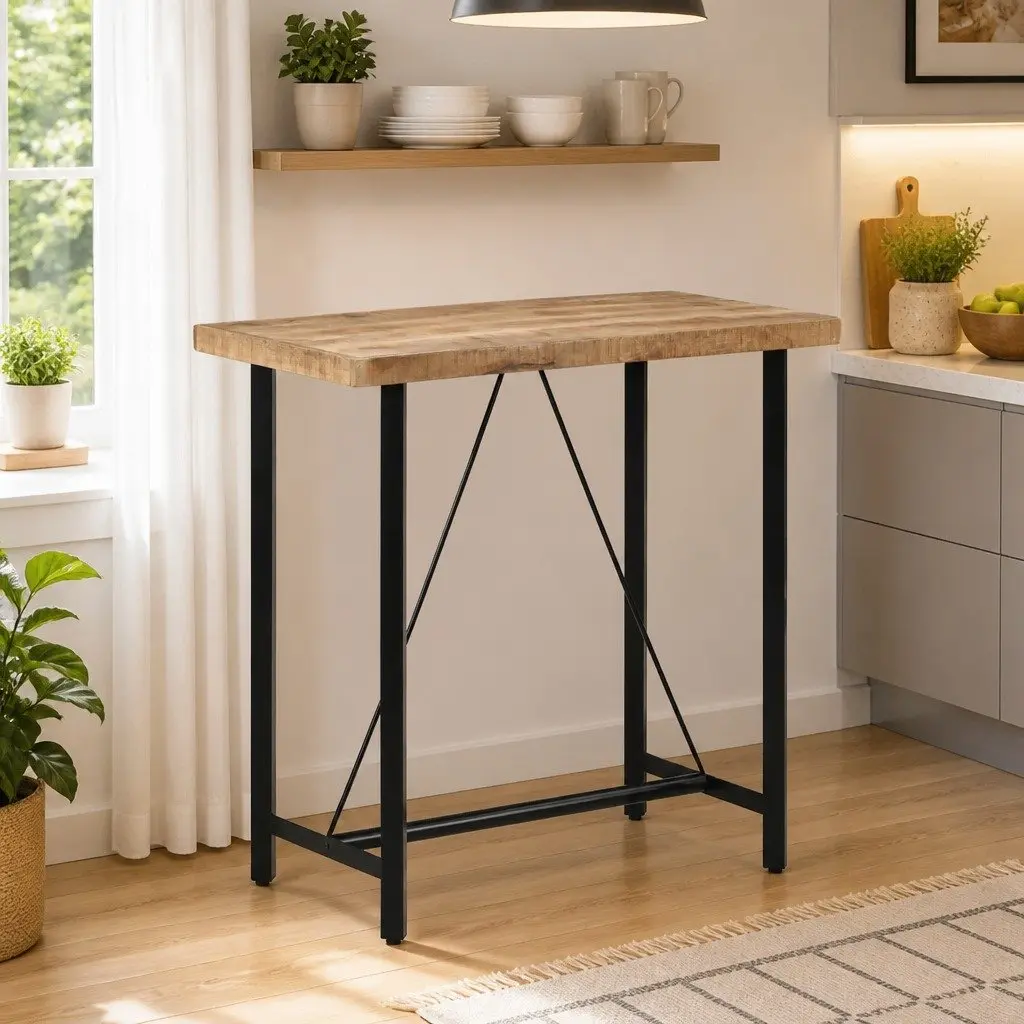 Bar Table with Solid Mango Wood and Iron Frame