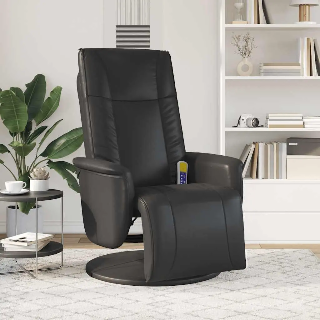 Massage Recliner Chair Faux Leather Black 360 Degree Swivel Vibration